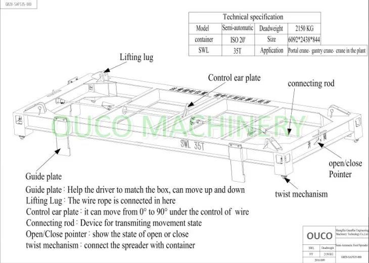 Container Spreader Standard Size 20ft And 40ft Widely Use On Ports And Vessels